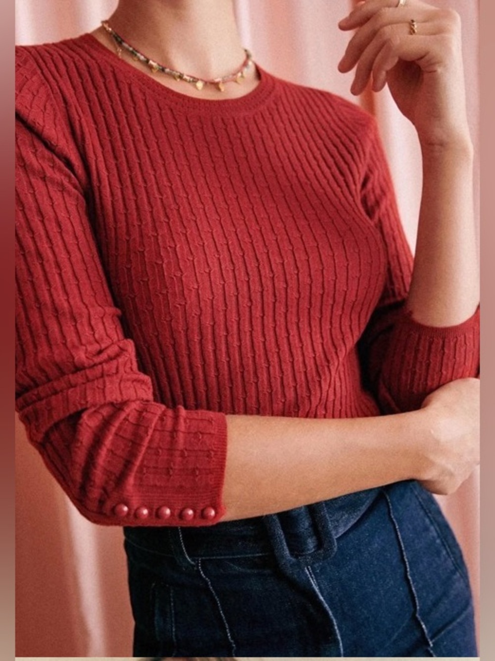 NWT Sezane Pull Dita Red Ribbed Long-Sleeve Sweater Size XS - Picture 3 of 12